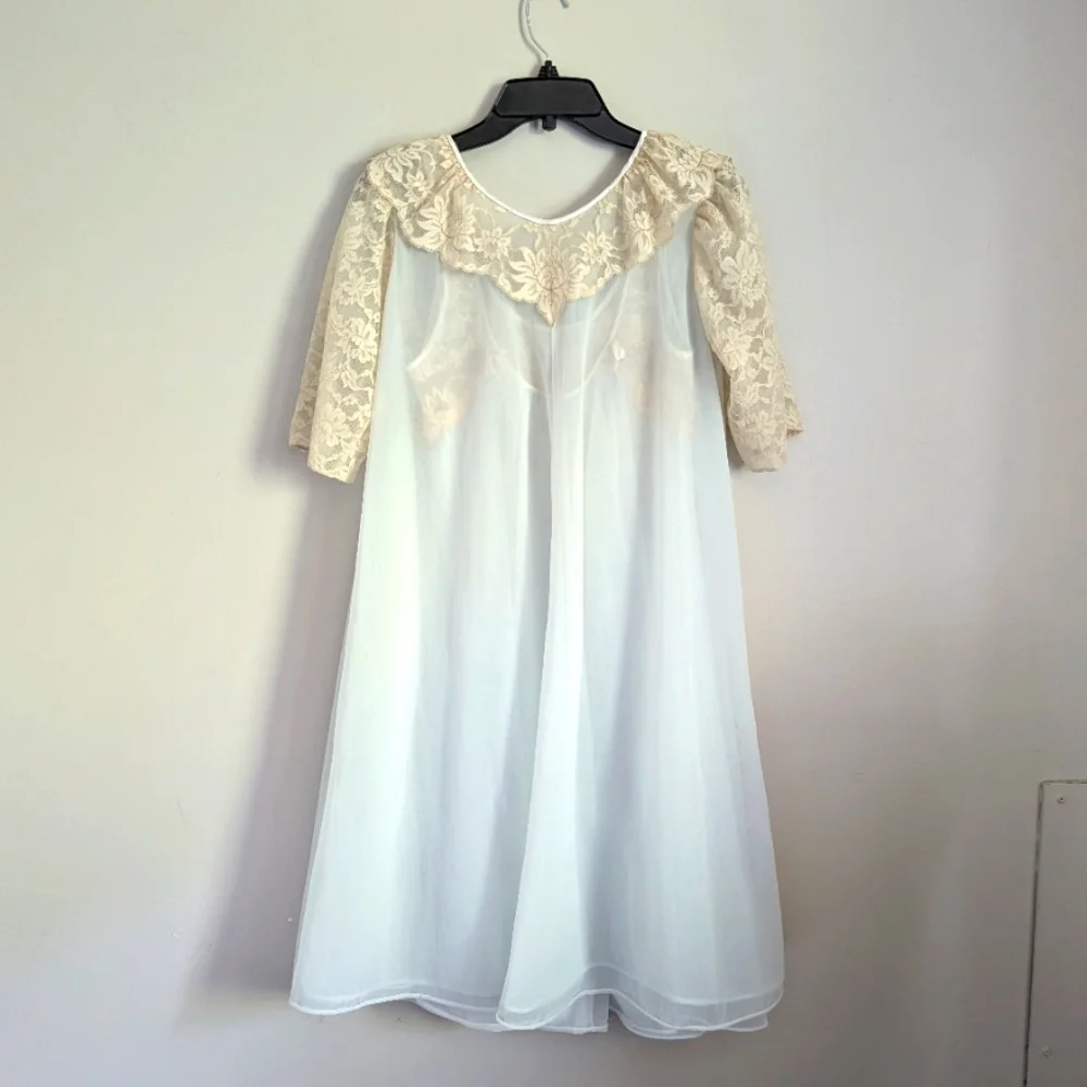 50s Vintage Vanity Fair 2 Piece Chemise Robe Lace Fairycore Peignoir Set 34 - Picture 12 of 16